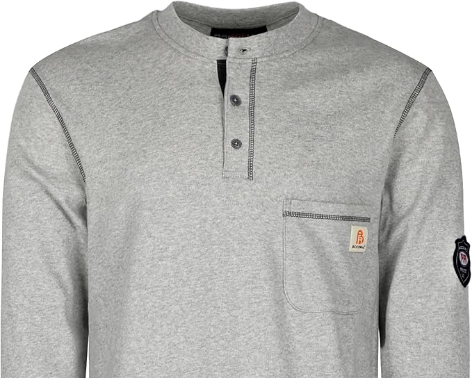 BOCOMAL FR Shirts Flame Resistant Henley Shirt NFPA2112/CAT2 7oz Men's Long Sleeve Fire Retardant Clothing
