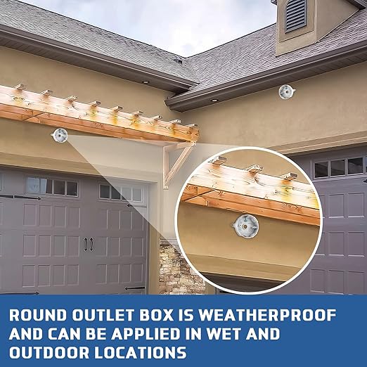 Juexica 4 Pcs 4 Inch Round Electrical Box 1/2 Inch 5 Holes Weatherproof Outlet Junction Ceiling Fan Box for Outdoor Lighting Systems, UL Listed(White)