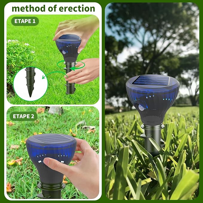 Mole Repellent Ultrasonic Solar Powered Sonic Mole Spikes Outdoor Vole Chipmunk Groundhog Repeller Waterproof Rodent Gopher Snake Deterrent Flash&Vibration is Suitable for Lawn, Courtyard