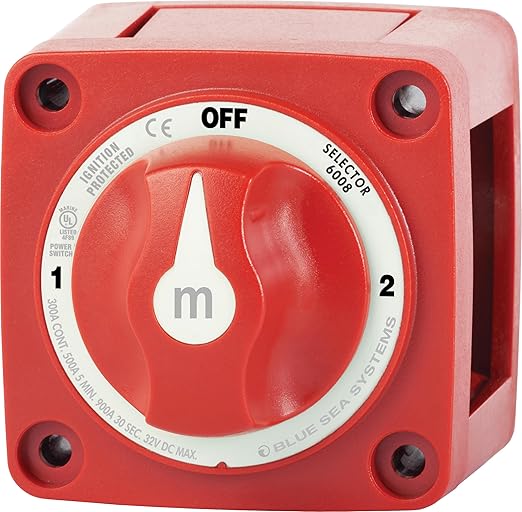 Blue Sea Systems 3‑Position Mini Battery Switch, Red, 6008 m‑Series