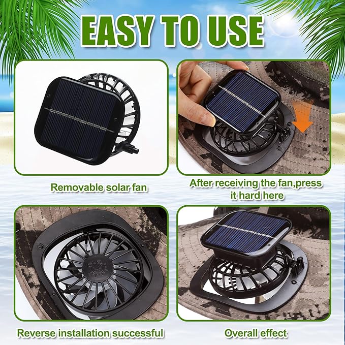 Chuarry Wide Brim Sun Hat with 2 Fan Outdoor Solar Powered USB Charging Fishing Hat with Neck Flap for Men Women