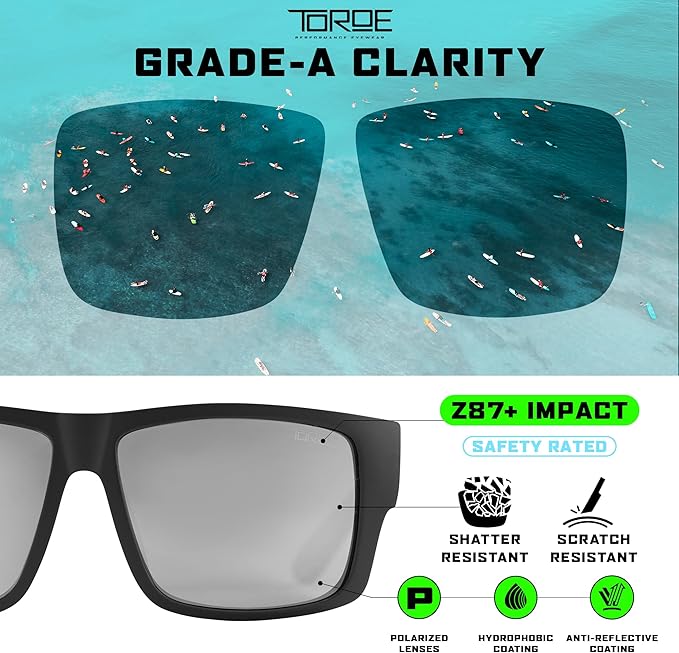 TOROE Z87+ Polarized Safety Sunglasses Matte Black TR90 Frame, ANSI Rated Lens