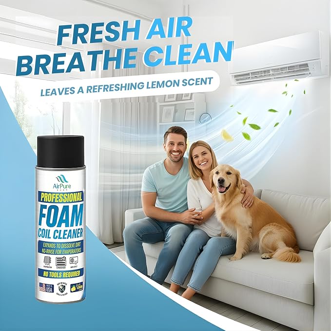 Foaming Coil Cleaner Spray 2-Pack, No-Rinse HVAC Foam for Evaporators, Condensers & Mini Splits, Expanding Lemon Scent Formula, 18 oz Each