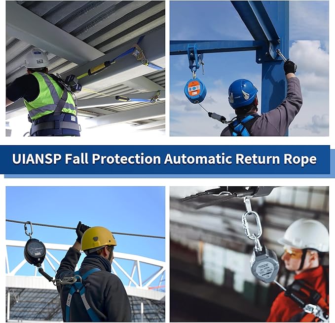 11FT Self Retracting Lifeline Fall Protection Retractable Safety Lanyard Rectracting Lifeline Personal Fall Arrest Protection ANSI Self Retractable Gear for Roofing Construction(Small Hook)