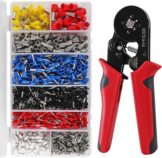 1251pcs Ferrule Crimping Tool Kit, AWG23-7 Self-adjustable Ratchet Wire Crimping Tool Kit Crimper Plier Set with 1250PCS Wire Terminals Crimping Connectors Wire End Ferrules Terminals