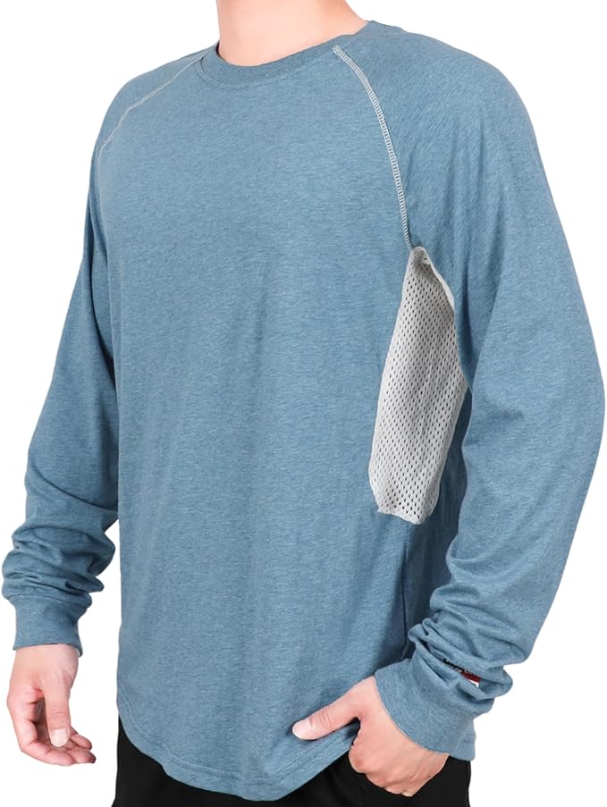 BOCOMAL FR Shirts for Summer Vented Mesh Loose Fit 4oz EX Lightweight Flame Resistant Base Layer CAT1 Crew Shirt