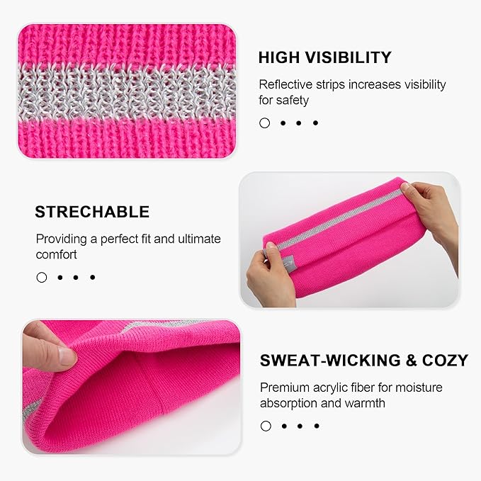 ProtectX High Visibility Safety Beanie, 360-Degree Reflective Comfortable Knit Beanie Headcover Hat, Warming Cap for Work