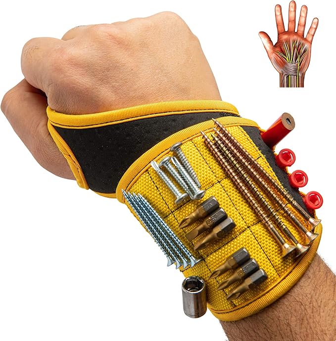 BINYATOOLS Magnetic Wristband for Tools Gift for Him Magnet Screw Holder Wrist Support Keeps Screws Nails, Drill Bits Handy Unique Tool Gadgets Men’s Gadgets Dad Gadgets