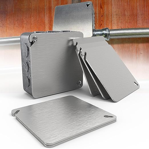 Metal Electrical Box Cover Plates, 6Pcs Junction Box Covers, 4x4 Inch Square Flat Blank Electric Box Cover, Solid Galvanized Steel Outlet Box Covers for 4'' Electrical Square/Octagonal Box