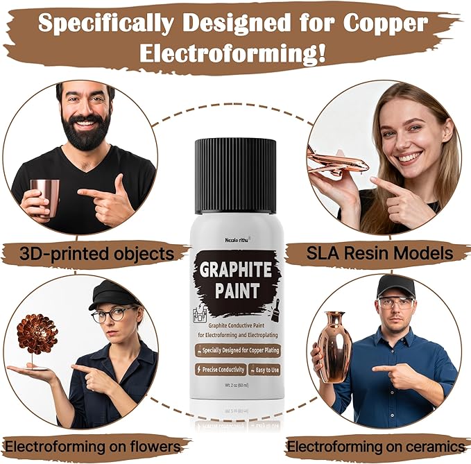 Conductive Paint, Graphite Conductive Paint for Electroforming and Electroplating, Copper Conductive Paint for DIY Projects, GraphitePaint – Suitable for 3D Prints, Resin Models & More – 2oz 60ml