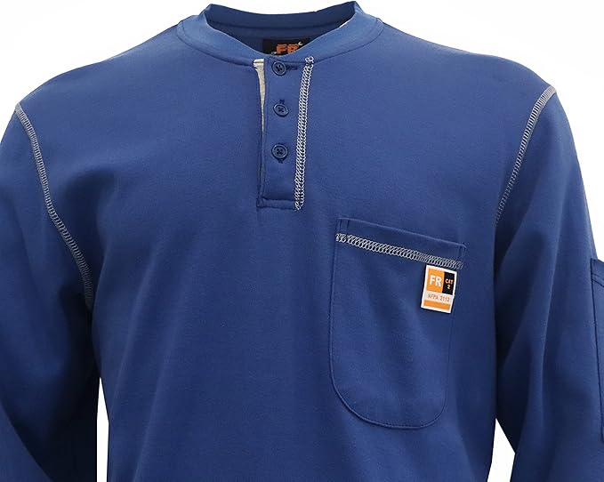 KONRECO FR Shirts for Men Long Sleeve 7oz Cotton Flame Resistant/Fire Retardant CAT2 Henley Shirt