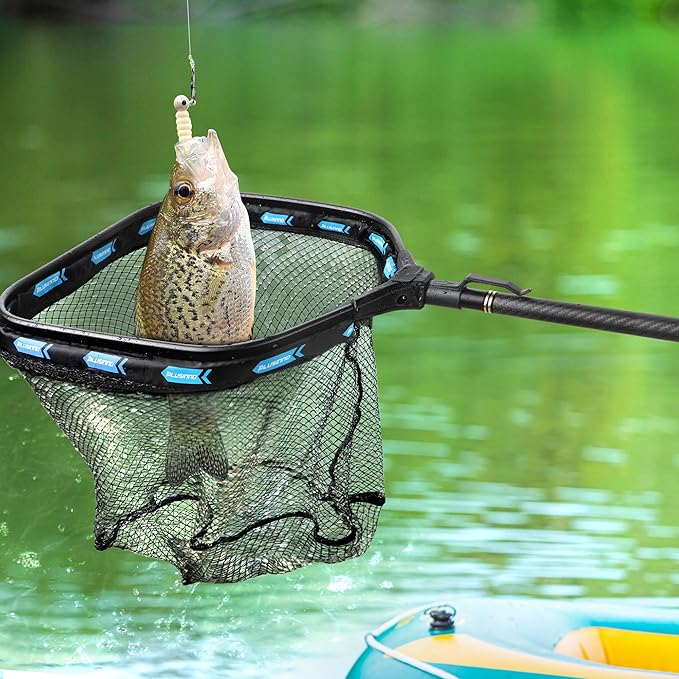 PLUSINNO Floating Fishing Net with Telescoping Handle, Carbon Fiber Ultralight Long Fish Net, Collapsible Landing Net 6.56/7.86Ft, Fishing Gear Kayak Accessories for Bass Trout Salmon