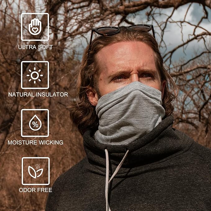 ACUSHLA 100% Merino Wool Neck Gaiter for Men & Women Ski Face Mask Winter Scarf Neck Warmer All Weather, Midweight Maple Leaf