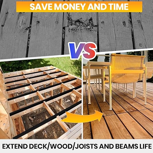 ADHES Deck Joist Tape 2 inch, 2" x 50', 6 Rolls Weather Resistance & Waterproof Butyl Joist Tape for Decking, Deck Flashing Tape, Ideal for Wood Decks Beams Roof, Outdoor Construction Use