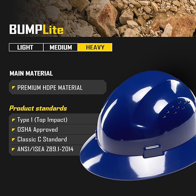 COOLJOB Full Brim Hard Hat, OSHA Construction Work Approved, HDPE Safety Helmet with 4 Point Adjustable Ratchet Suspension, Class E, G & C