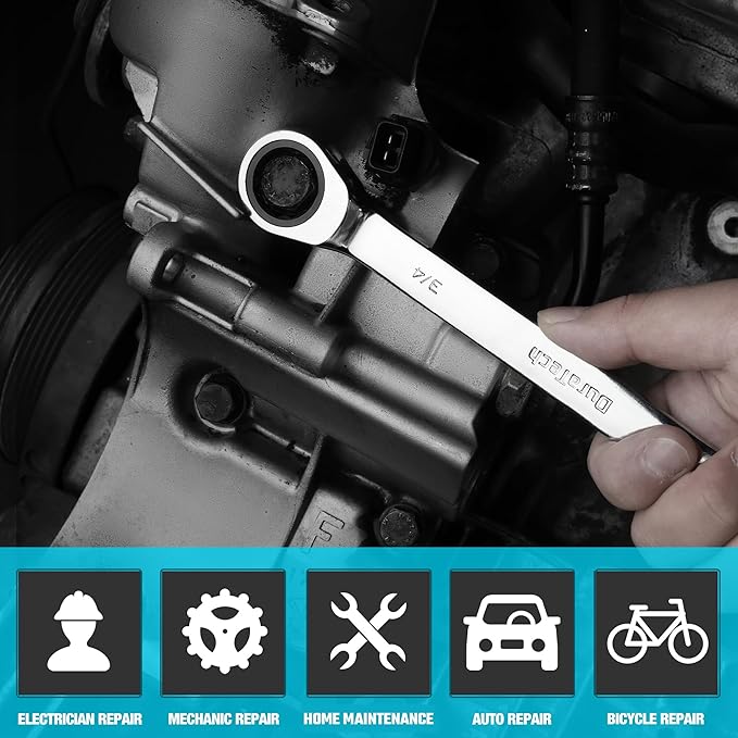 DURATECH 3/4" Ratcheting Combination Wrench, SAE, 72-Tooth, 12-Point, CR-V Constructed with Mirror Polish