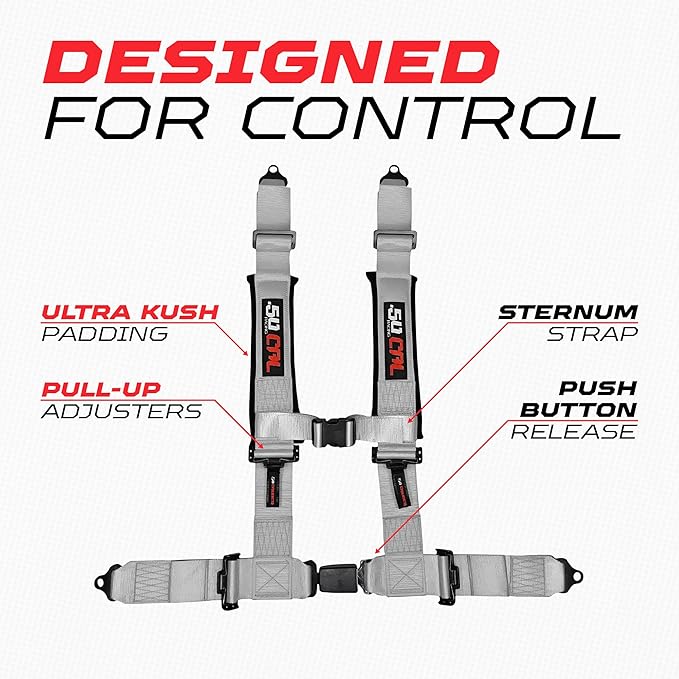 Silver 4 Point Harness for Bucket Seat, Push Button Release, 10 Color Options, Racing Harness, Race Car, Off Road Vehicle, UTV, RZR (1 Unit) [6033]