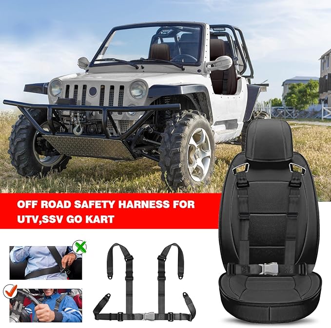 Yakitoko Universal 4 point Safety Harness Set 2" Fits Go Kart,UTV,ATV,Racing Black