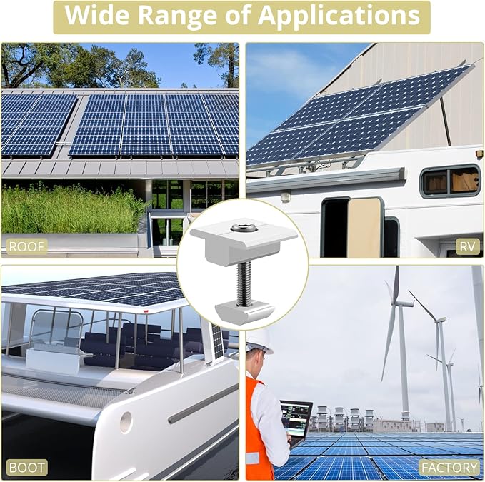 Anbte 10pcs Solar Panels Centre Clamps 30mm, Aluminium Solar Panel Mounting Brackets T-Shaped Mid Clamps Solar Panel Bracket Kit for Metal Roof, Tin Roof, Flat Roof, Sheet Roof