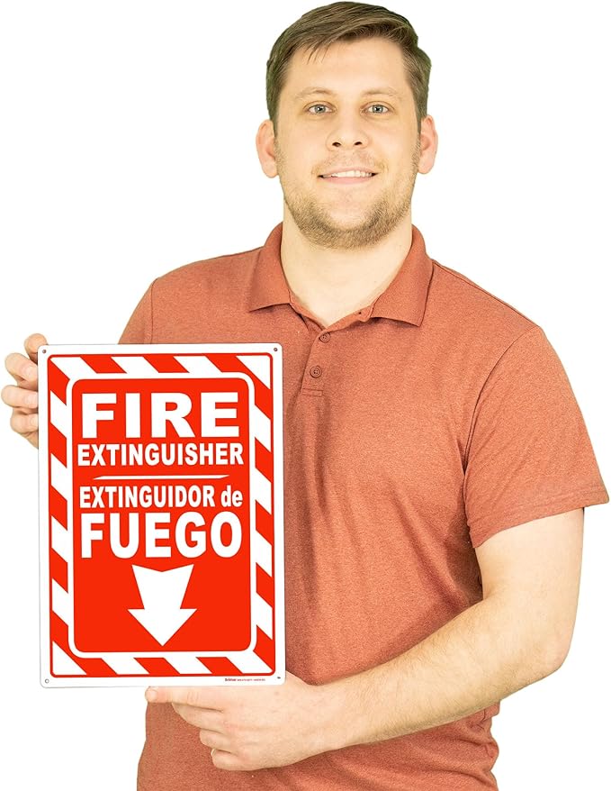 Brimar - 10 x 14" - Bilingual Fire Extinguisher Sign - Polyethylene Plastic - Bilingual Design - Easy Installation