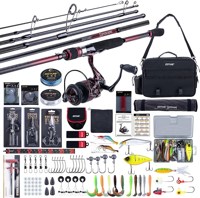 Goture Spinning Fishing Rod & Reel Combo with Carrier Bag,6.6-9FT,Spin Reels, Lures Kit, Pliers, Braided Line, Fish Gripper, Carbon Fiber Freshwater Fishing Rod Full Kit for Starter