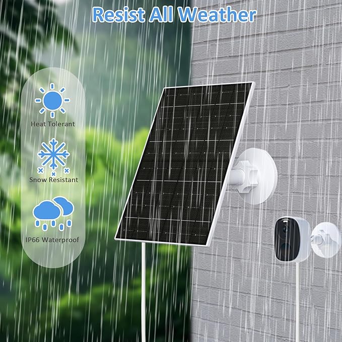 FUTUREZEN Solar Panel for Security Camera, 6W Micro USB & USB-C Solar Charger Compatible with 5V Rechargeable Battery Cameras, IP66 Waterproof, 360° Adjustable Mount, 9.8ft Cable (1 Pack, White)