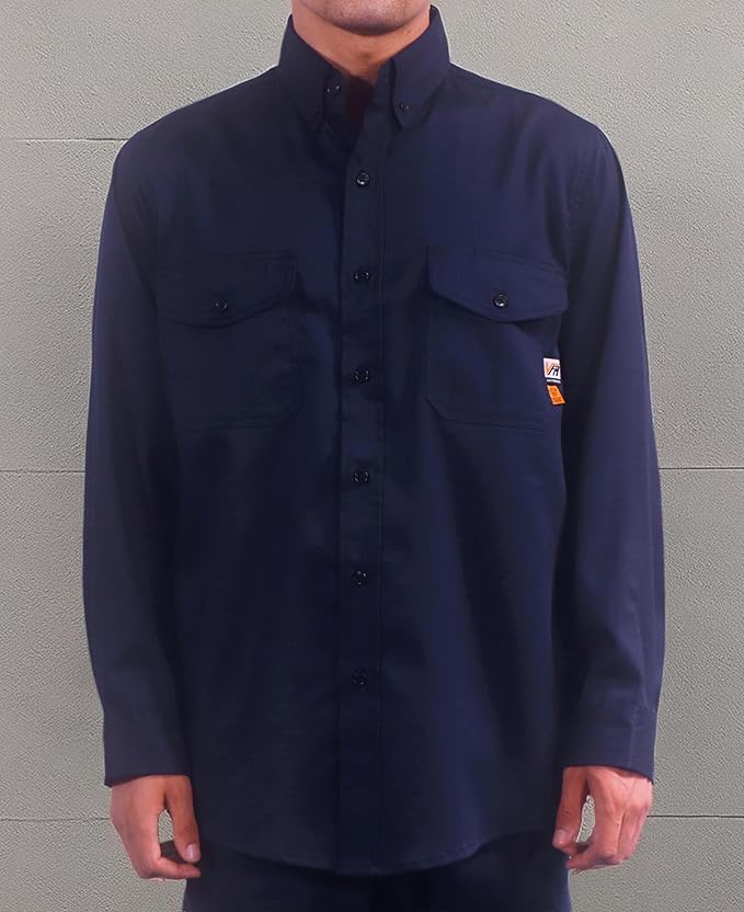 VATRENUS FR Shirts for Men 6.5oz Button Down Flame Resistant 100% Cotton Men's Pre-Washed Fire Retardant Work Shirt