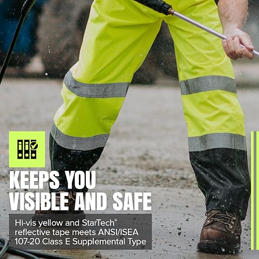 Pioneer Hi Vis Ripstop Waterproof Bib Pants/Overalls for Men - Reflective Safety Work Rain Pants - High Visibility Yellow