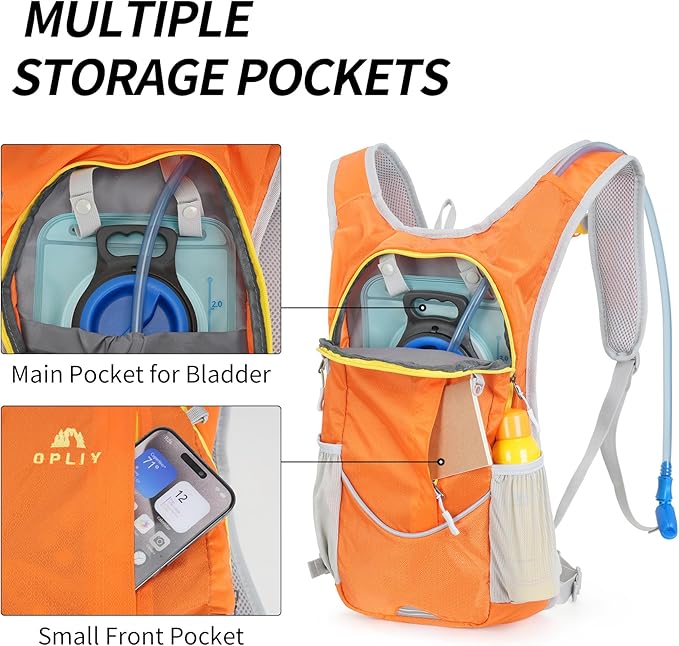 Hydration Backpack with 2L Bladder – Durable Lightweight Water Pack for Running, Hiking, Biking – Fits Men, Women, Youth