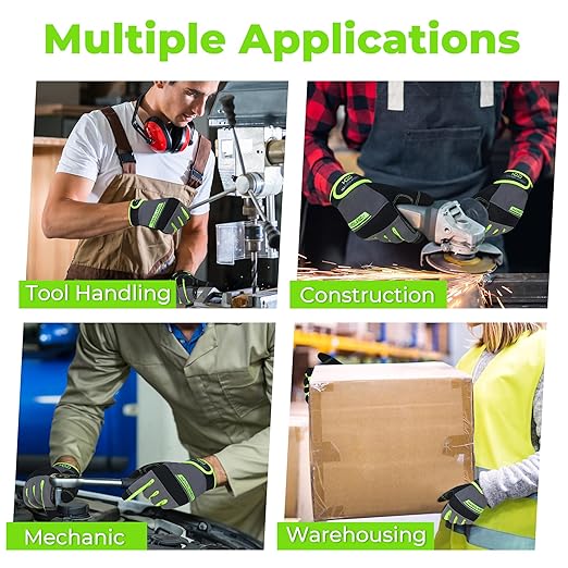 HANDLANDY Work Gloves Mens & Women, Utility Safety Mechanic Working Gloves Touch Screen, Flexible Breathable Yard Work Gloves (Large, Green)