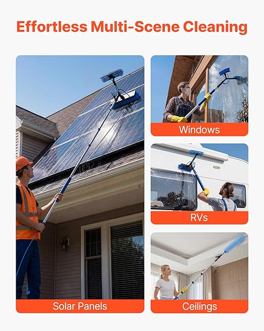VEVOR Solar Panel Cleaning Kit, 20 ft, Water Fed Pole Kit with Cleaning Brush, Soap Dispenser, Extendable Aluminum Telescopic Pole, 180° Rotatable Brush Head, for Roof Mounted Solar Panels, Windows