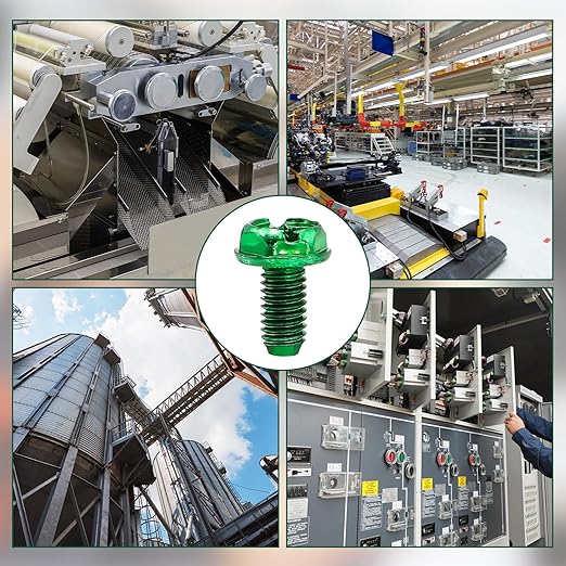 100 PCS Green Ground Screws for Electrical Box,10-32 x 3/8 Inch Combo Grounding Screw Hex Phillips Head for Junction Box and Electric Outlet