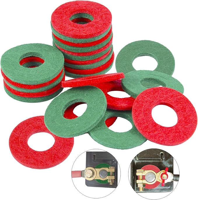 Febrytold 24 Pcs Battery Terminal Anti Corrosion Washers, 12 Pcs Red and 12 Pcs Green Battery Terminal Fiber Protector