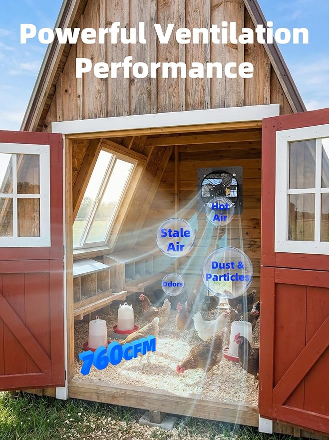 8'' Shutter Exhaust Fan, 760 CFM High-Speed Wall Mounted Exhaust Fan, 40dB Quiet Ventilation Attic Fan for Shed, Garage, Greenhouse, Basement, Chicken Coop, Generator Room, 2 Packs