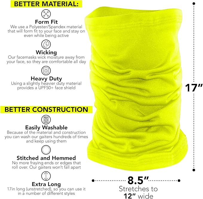UPF 50+ Neck Gaiter – UV Sun Protection Face Mask, Balaclava, Headband & Scarf – Cooling, Breathable Fabric