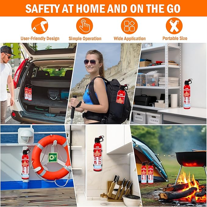 4-Pack Home Fire Extinguisher with Wall Mount, Portable A B C K Class Household Fire Extinguisher for Kitchen, House, Boat & Car, Non-Toxic, Anti-Re-Ignition & Easy Clean