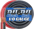 WNI 1/0 Gauge 75 Feet Black 75 Feet Red 1/0 AWG Ultra Flexible Welding Battery Copper Cable Wire - Made in The USA - Car, Inverter, RV, Solar