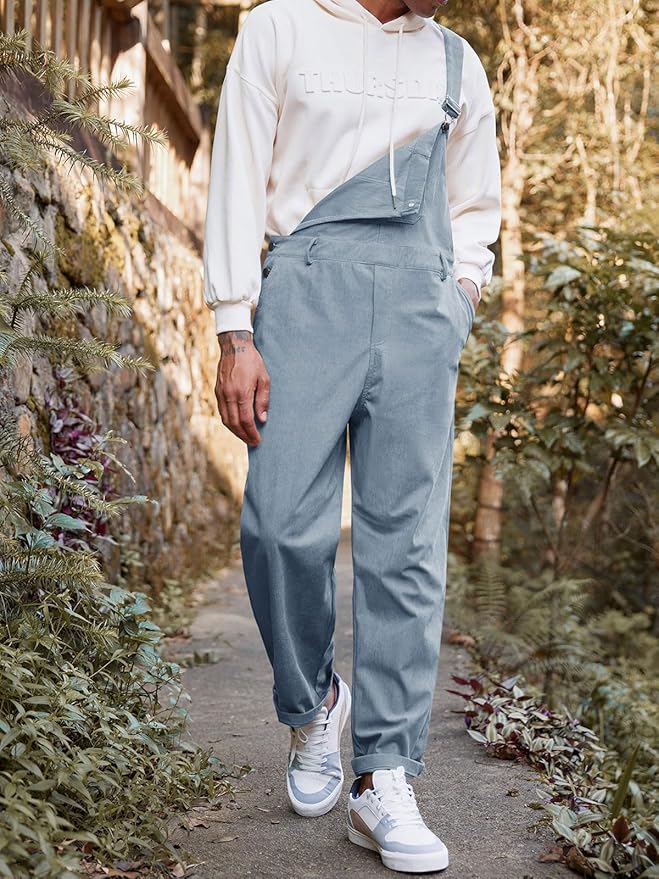 Runcati Mens Corduroy Bib Overalls Workwear Fashion Casual Jumpsuit Adjujstable Strap Romper Coverall