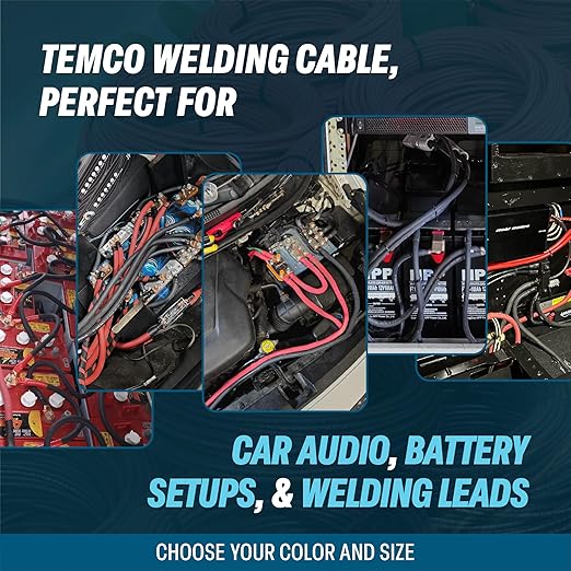 TEMCo 1 Gauge AWG 5 Ft Black + 5 Ft Red Flexible Pure Copper Made in USA Welding Cable Battery Wire - Heavy Duty Solar, Inverter, Car, RV, Truck