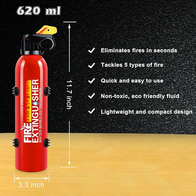 Fire Extinguisher for Home, 2 Pack Car Fire Extinguishers with Mount, 8 in 1 Portable Kitchen Fire Extinguishers for A, B, C, K Category, 620ml Mini Fire Extinguisher for Car Truck Boat