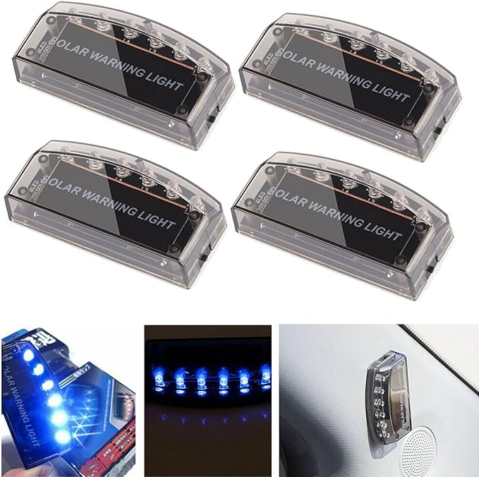 4 PCS Car Solar Power LED Fake Alarm Warning Security Anti-Theft Flashing Light