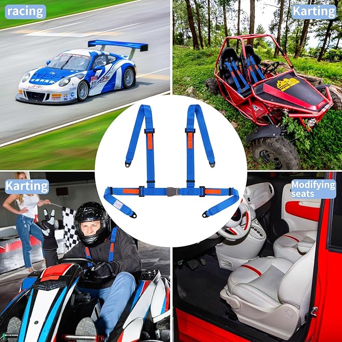 Yakitoko 1Pcs Universal 4 point Safety Harness Set 2inch Fits Go Kart,UTV,ATV,Racing Blue