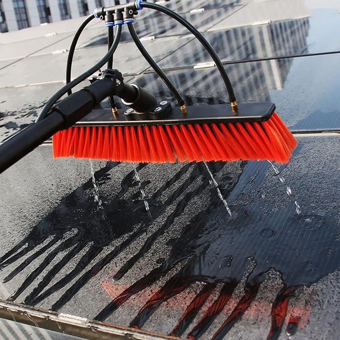 Outdoor Window Cleaning Pole, Water Fed Telescopic Brush Water Fed Pole Kit with Hose Spray, Solar Panel Cleaning System Outdoor Washing Equipment Tool for Photovoltaic Panel,12FT/3.6M