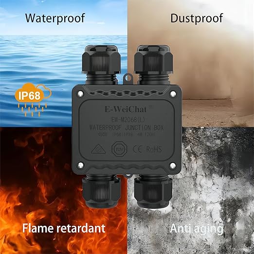 Waterproof Junction Box Outdoor, ip68 4 Way Waterproof Box, M25 Small Box, Suitable for Indoor and Outdoor Lighting