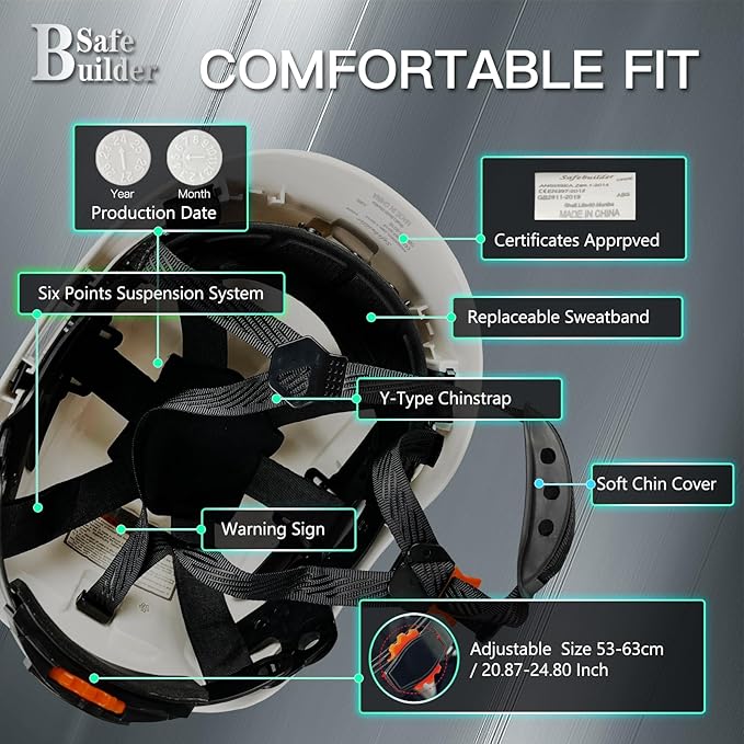 Construction Safety Helmet ABS Hard Hat Adjustable Ventilation System Hardhats Industrial Work Head Protection for Men Certified ANSI/ISEA Z89.1