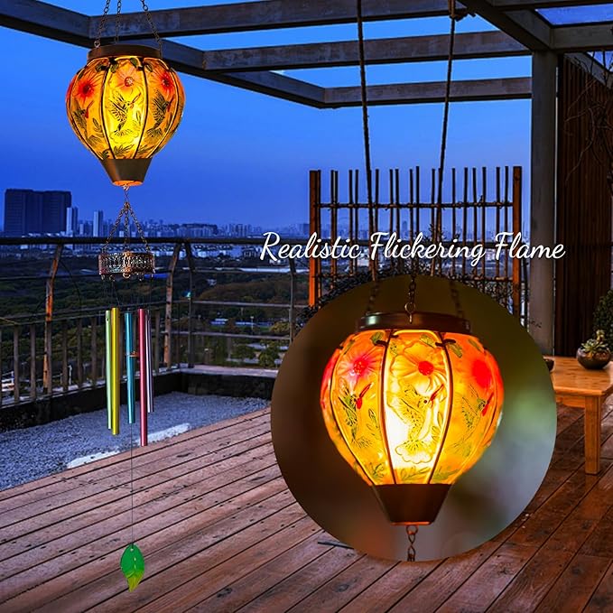 Hummingbird Wind Chimes,40.2” Solar Wind Chimes for Outside,Memorial Wind Chime with Lanterns,Solar Windchimes Outdoor for Mom Women Grandma,Hummingbird Hanging Windchime for Patio Yard Decor
