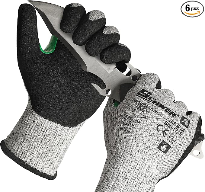 Schwer 6 Pairs Cut Resistant Work Gloves ANSI A6 Cut Proof Glove CR3028, with Reinforced Thumb, Touchscreen Working Gloves for Men and Women Used for Woodworking, Glass Cutting, Construction, S
