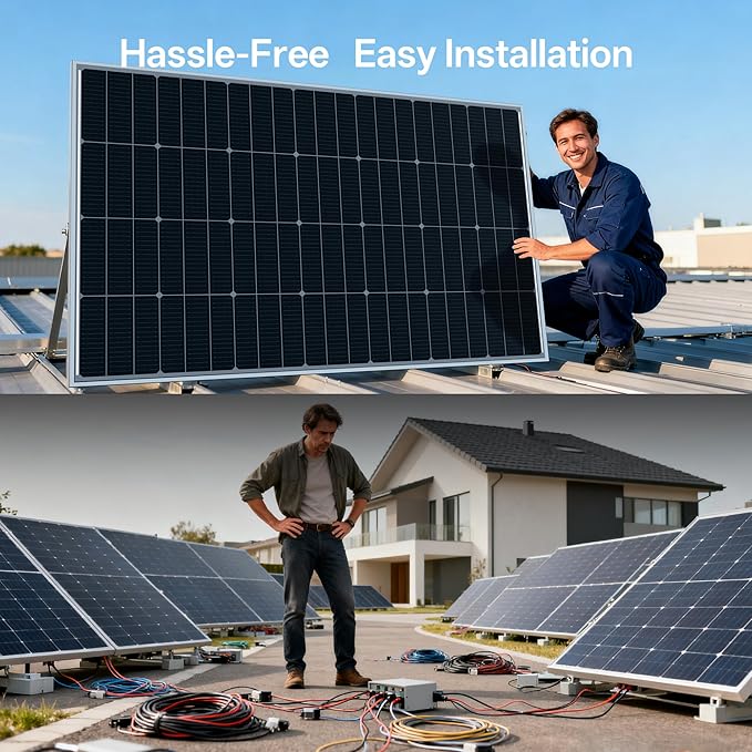 JJN 550 Watt Bifacial Solar Panels 2PCS,12/24/48 Volt 1100 Watt Solar Panel,Monocrystalline for Homes Rooftop Farm RV and Off-Grid Applications