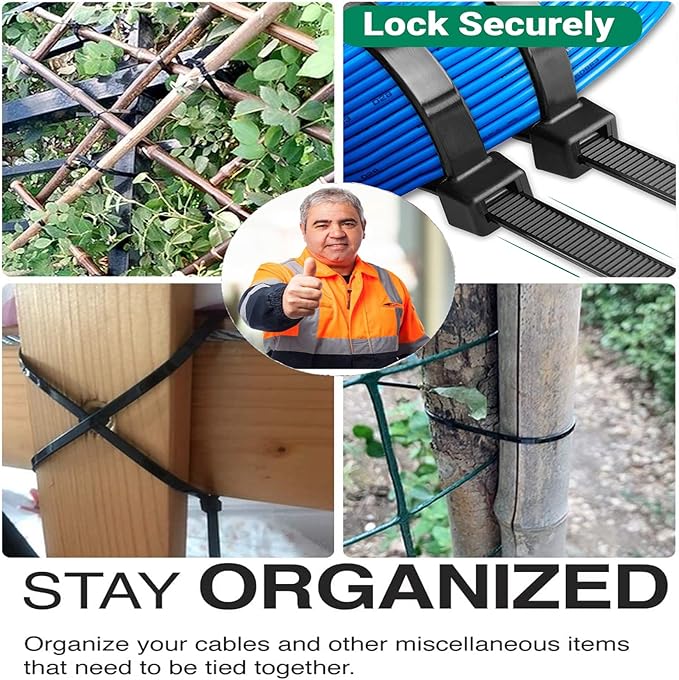 14inch Black Zip Ties Heavy Duty UV Resistant Nylon Cable Ties, 120lb Tensile Strength, 60Pack Durable Wire Ties, Heavy Duty Tie Straps Indoor and Outdoor Cable Management Solution by AGAOTIAN