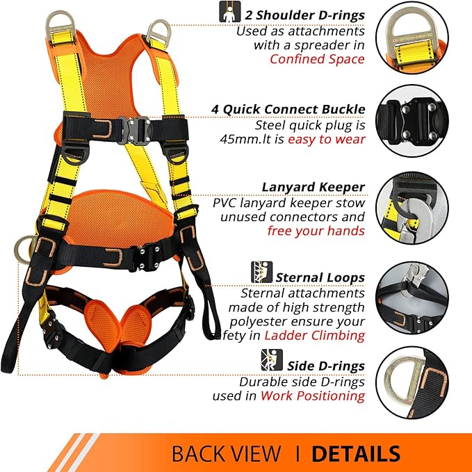 Safety Harness Fall Protection Upgrade 4 Quick Buckles Construction Full Body Harness 6 Adjustment D-ring